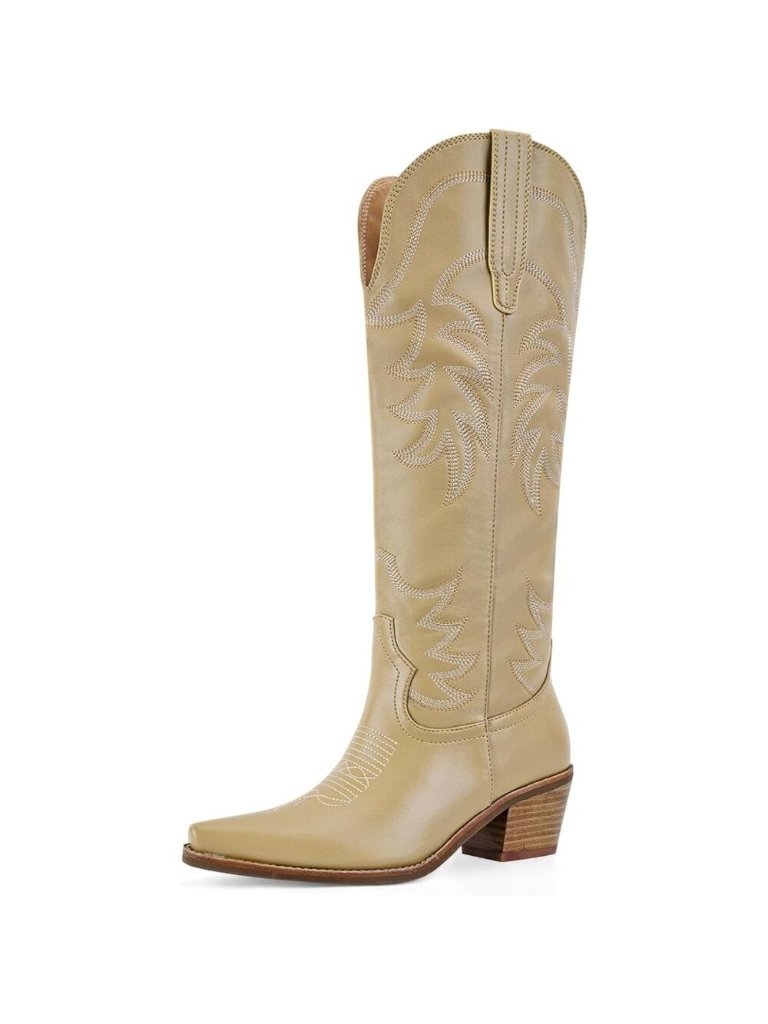 Women's Yellow Knee High Cowgirl Western Boots Pointed Toe Chunky Block Heel